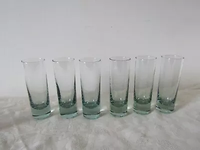 Buy Vintage Green Tint Glass Hand Crafted Set Of  6 Glasses Slim Tumbler Heavy Base • 19.99£