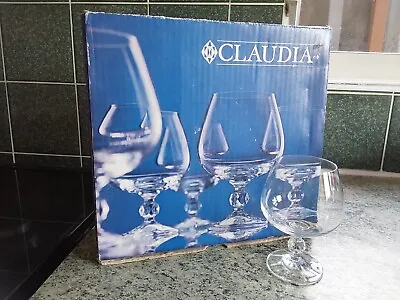 Buy 6 Vintage Crystal Bohemia /Czech Claudia Brandy Glasses With Faceted Ball Stems • 24.99£
