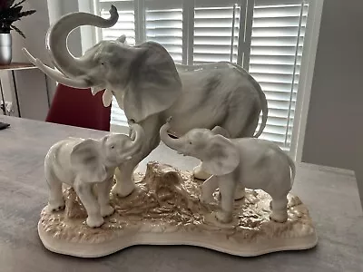 Buy J Stewart Porcelain Elephant Family Sculpture - Vintage 12.5” Tall • 120£