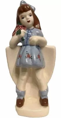 Buy Weil Ware Girl Blue Dress Holding Flowers Ceramic 11” Vase • 11.40£