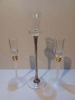 Buy 3 Vtg Art Deco Style Clear Glass Candle Holders Candlesticks • 15£