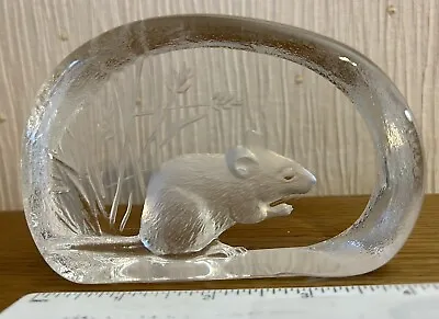 Buy Mats Jonasson Swedish Art Glass Rock Crystal Paperweight Etched Design  *Mouse* • 12.99£