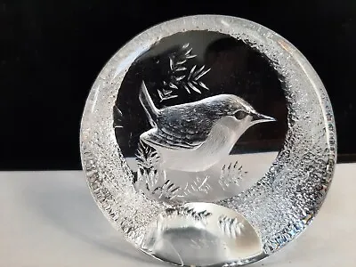 Buy Mats Jonasson Sweden Crystal Paperweight Etched Wren Signed • 20£