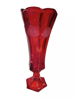 Buy Fostoria Ruby Red Coin Dot Glass Lead Crystal Vase Vintage • 20.87£