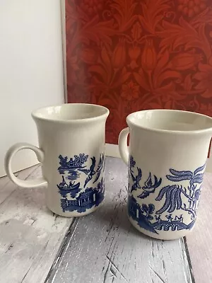 Buy Pair Of Vintage Mugs Blue And White Willow Pattern CHURCHILL Made In England  • 8.99£