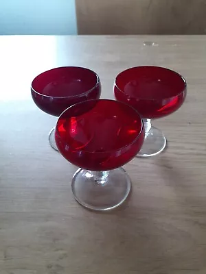 Buy 3  Vintage  Ruby Cranberry    Glasses  3inch Tall Approx • 3£