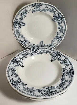 Buy W. H. Grindley Milan Plate Set Of 4 SOUP BOWLS 9  Vintage Flow Blue & White • 24.01£