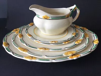 Buy 1930s Art Deco England Plates: Oval / Dinner / Salad / Tea Plate And Sauce Boat • 39.99£