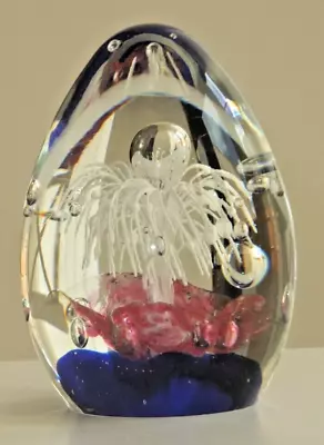 Buy Glass Paperweight ~ Blue, Pink & White, Egg Shape • 3.99£