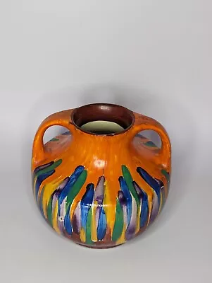 Buy Wade Heath Colourful Orange Blue Green Yellow Stripe Pour Vase 13cm H • 30£