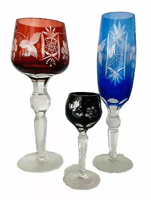 Buy Bohemian Crystal Cut To Glass Set Of 3 ~ Wine, Champagne & Cordial • 80.99£