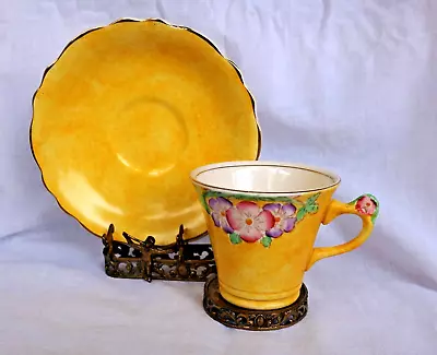 Buy Vintage James Kent Fenton Flower Handle Deco Yellow Tea Cup And Saucer England • 43.22£