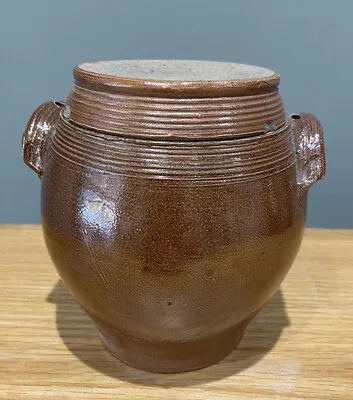 Buy Vintage Stoneware French Earthenware Storage Jar Pot With Lid 15cm Glazed • 24£