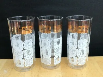 Buy 3 Vintage ANCHOR HOCKING COFFEE POT PATTERN DRINKING GLASSES White And Gold MCM • 11.56£