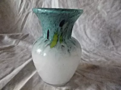 Buy Vintage Small Vasart Blue Art Glass Vase With Yellow Decoration • 85£