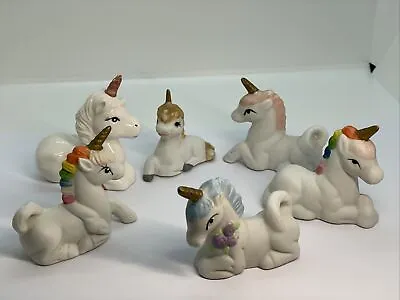 Buy Unicorns With Golden Horns And Rainbow Manes Ceramic Lot Of 6 • 25.62£