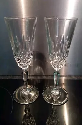 Buy Pair Of Vintage Facet Cut Lead Crystal Champagne Flutes Glasses 19.5 Cm Ex Cond • 20£