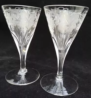Buy Victorian,Pair  Wine Glasses,vine Engraved Funnel Bowls,striations,c 1860-1900  • 22.50£