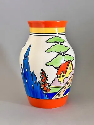 Buy BOXED Wedgwood Clarice Cliff Bizarre Hand Painted Isis Orange Roof Cottage Vase • 350£