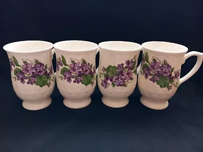 Buy 4 Royal Winton Sweet Violet Fluted & Footed Bone China Mugs VGC TRACKED POSTAGE • 29.99£
