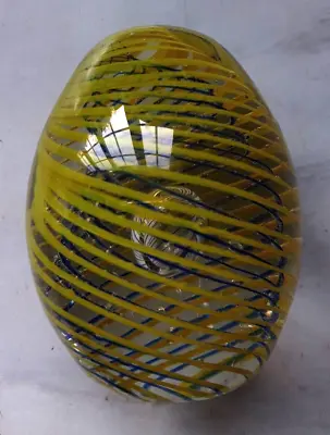 Buy Small Egg Shaped Paperweight Yellow And Blue Clear Bubble Inside • 3£