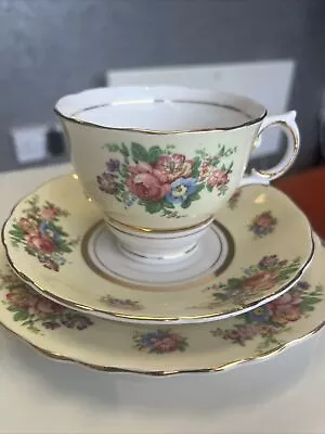 Buy Colclough Vintage Floral And Gold China Tea Cup And Saucer Plate Trio • 8.99£