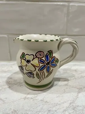 Buy Vintage Honiton Pottery ? Hand Painted Milk Jug With Rope Twist Handle • 4£