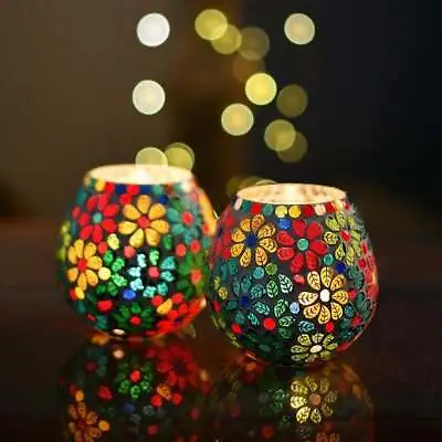 Buy Handmade Mosaic Votive Tea Light Glass Candle Holder Christmas New Year Decor • 69.10£