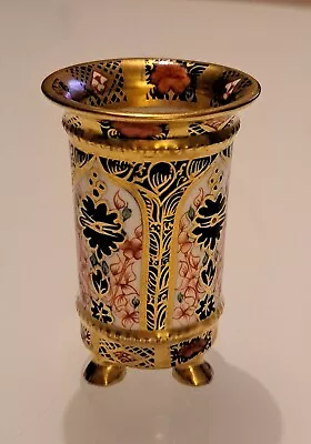 Buy Crown Derby 1128 Imari Solid Gold Band SGB Paw Footed Miniature Vase. 1 Foot A/F • 18£
