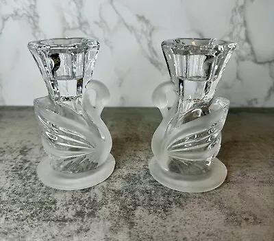 Buy Set SWAN CANDLE HOLDERS Vintage. Art Deco. 24% Lead Crystal Made In USA 4” Tall • 18.22£