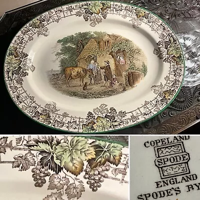 Buy RARE ANTIQUE Copeland Spode GREEN Byron Cow 15 1/4″ Oval MEAT Platter GRAPEVINE • 55£