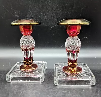 Buy Pair Westmoreland Wakefield Cranberry Ruby Red Glass Candle Stick Holders 6  • 30.35£
