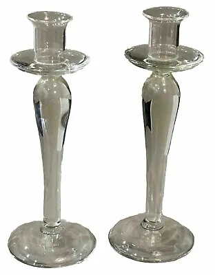 Buy 2 Vintage Pair 9  Clear Crystal Hand Blown Art Glass Candle Holders • 21.77£