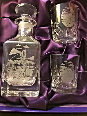 Buy Edinburgh Crystal Small Decanter And 2 Glass Etched With Golfer-presentation Box • 50£