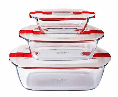 Buy Pyrex Storage Glass Dish Container Food Meal Cook & Heat Vented Lid Red All Size • 42.79£