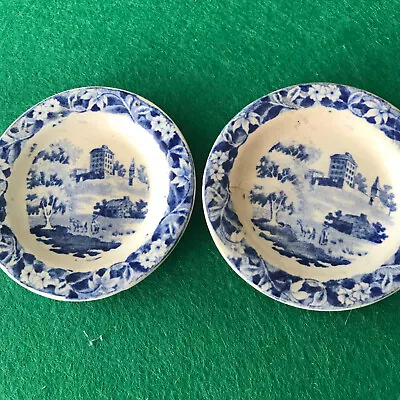 Buy Hackwood Institution Pattern Very Small  Blue & White China Plates. 1840s. • 15£