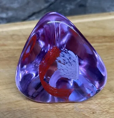 Buy Ciig Caithness Art Glass Pyramid Triangular Paperweight - Purple Red Vgc • 5£