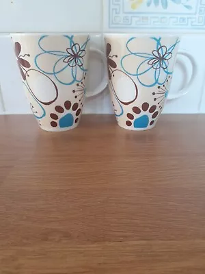 Buy Fine Bone China Bue And Brown Floral Mugs X 2 By Roy Kirkham • 10£