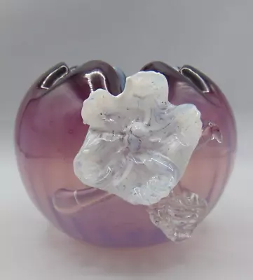 Buy Kralik Purple Amethyst Opalescent Applied Floriform Art Glass Rose Bowl Vase • 106.16£