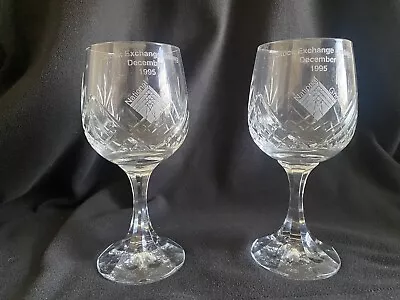 Buy Boxed Pair Of Engraved Cut Glass National Grid Commemorative Wine Glasses 1995 • 45£