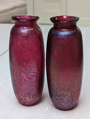 Buy Pair Of Royal Brierley Studio Range Iridescent Cranberry Vases Michael Harris • 49£