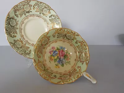 Buy Vintage Royal Stafford Bone China Hand Painted Cup Saucer Mint Green Gold Floral • 30£