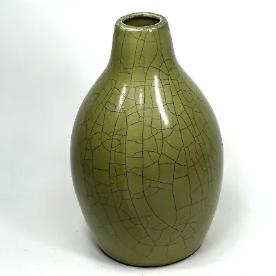 Buy Olive Green Crackle Ge Ware (Ge Kiln) Style Glazed Ceramic Art Pottery Bud Vase • 27.93£