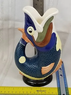 Buy Dartmouth Wade Ceramic Blue Koi Fish Gluggle Jug Gurgling Pitcher Vase England • 80.73£