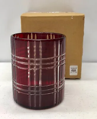 Buy NEW Pottery Barn Stewart Plaid Cut Glass Hurricane Candleholder~5 X 6 ~Red~*READ • 38£