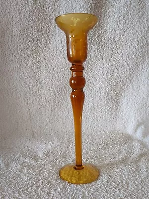 Buy Vintage Collectable Tall Amber Glass Candle Stick Holder With Etched Rim • 10.99£