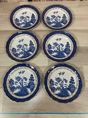 Buy Booths Real Old Willow Side Plate X6 A8025 Blue White Gold Edge 6 3/4  • 29.88£