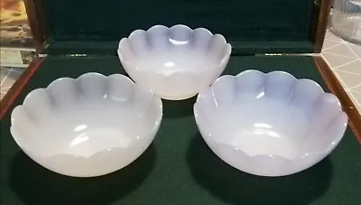 Buy Arcopal France Pearlescent Milk Glass Vintage Fluted Bowls X 3 • 12.99£