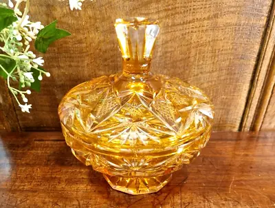 Buy Antique AMBER OVERLAID/CUT TO CLEAR Cut Glass DRESSING TABLE POWDER BOWL & LID • 8.95£