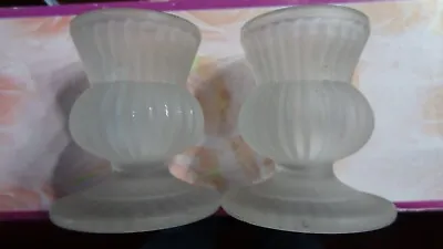 Buy Unique Vintage Pair Frosted Satin Clear Glass Candle Holders • 5.68£